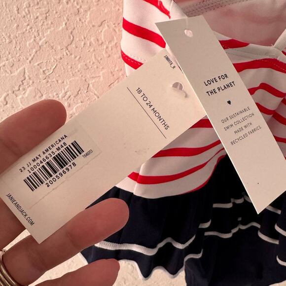 NWT Janie and Jack Baby Girl Swimsuit 18-24M Striped Americana Nautical Ruffle - Picture 4 of 7